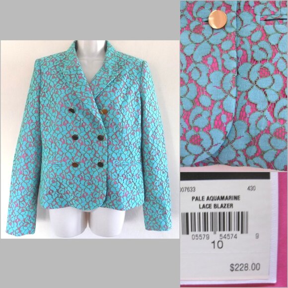NWT Juicy Couture blazer 10 Aqua lace Pink $228 Cotton bl Double-breasted Jacket